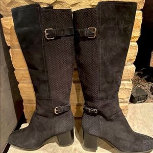 Nurture Garlyn Black Suede Leather Women’s Tall Boot with Silver Buckle 8.5M